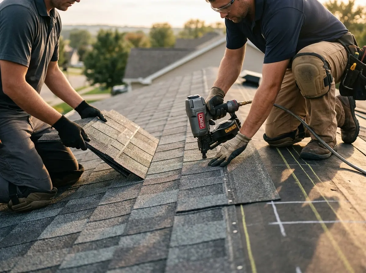 Professional roofer working on a residential roof in Fort Smith